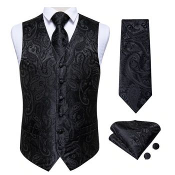 Set vesta + cravata + batista + butoni, matase - model 4