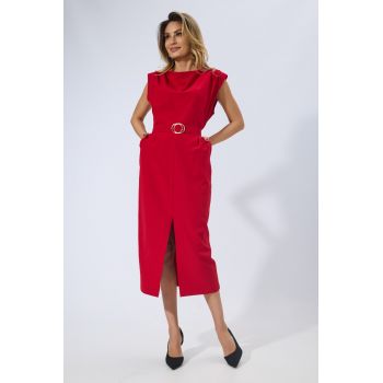 Rochie eleganta cu buzunare si crepeu Bernadette Rosie