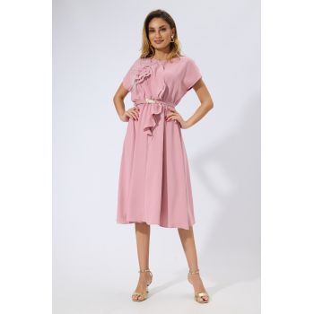 Rochie eleganta cu floare 3D si volan Pedra Rose
