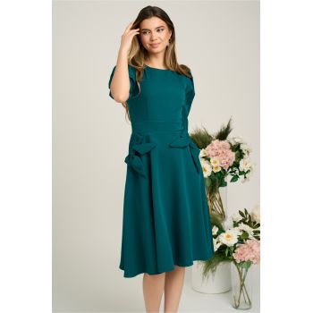 Rochie Ella Collection Quinn office din stofa verde cu funde la buzunare