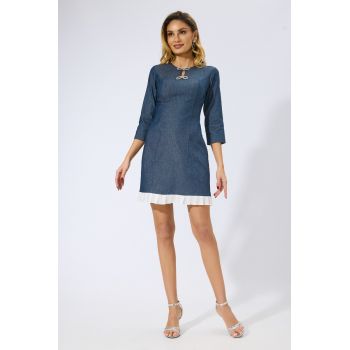Rochie office cu fundite din strass-uri si volanas Dariela Denim