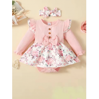 Rochita Roz cu Imprimeu Floral Ioana - 12-18 luni