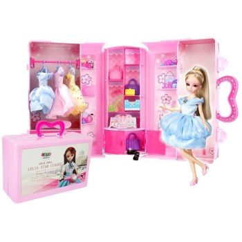 Imbraca papusa Lelia, cu dulap si accesorii, LeanToys, 7358