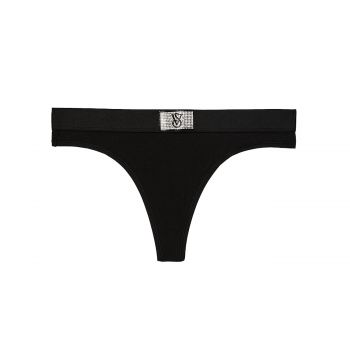 Logo cotton shine patch thong panty xs