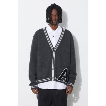 AMBUSH cardigan din lana A Patch Knit Cardigan culoarea gri, BMHB003S24KNI de firma original