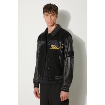 Awake NY geaca de lana Varsity Jacket culoarea negru, de tranzitie, oversize, SP24-OT001