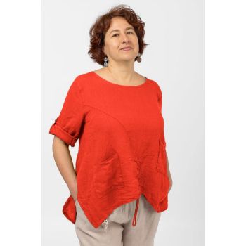 Bluza din in corai, asimetrica, cu siret pe fata