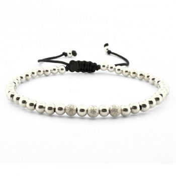 Bratara Argint cu Bile Netede si Stardust 4mm, snur Reglabil, Unisex