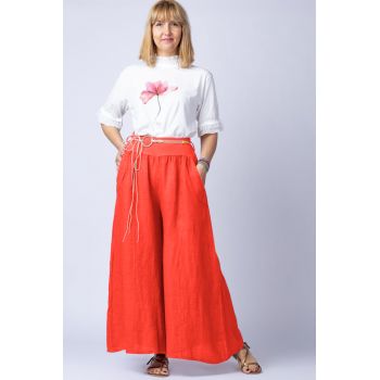 Fusta pantalon corai, casual, din in, cu o curea fancy