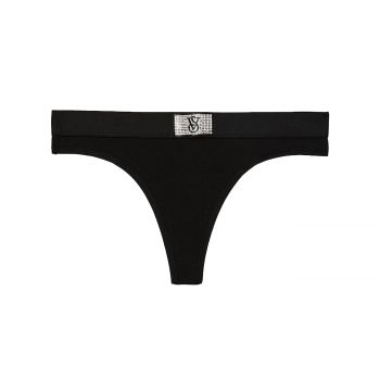 Logo cotton shine patch thong panty m