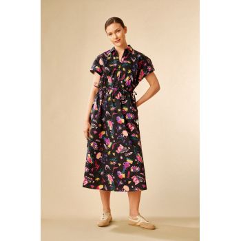 Medicine rochie culoarea negru, midi, evazati