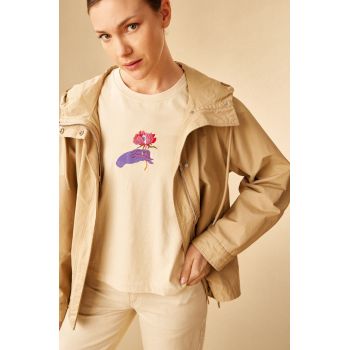 Medicine tricou din bumbac femei, culoarea bej