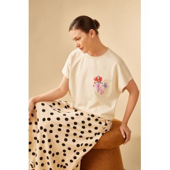 Medicine tricou din bumbac femei, culoarea bej