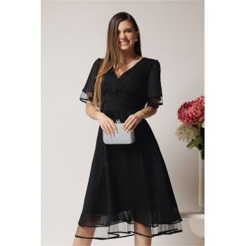 Rochie eleganta din voal neagra cu buline si fir lurex