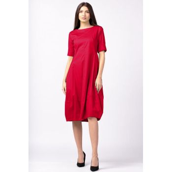 Rochie fucia inchis, lalea, cambrata, cu fermoar, din poplin de bumbac