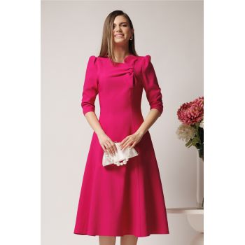 Rochie Lmidi din stofa fucsia in clos cu funda la bust- LaDonna