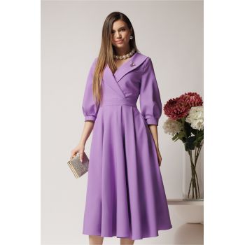 Rochie LaDonna office din stofa lila cu bust petrecut si rever