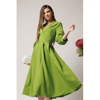 Rochie LaDonna office din stofa verde lime cu bust petrecut si rever