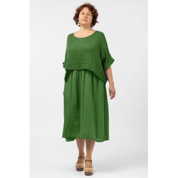 Rochie suprapusa cu bluza plasa, din bumbac, verde oliv