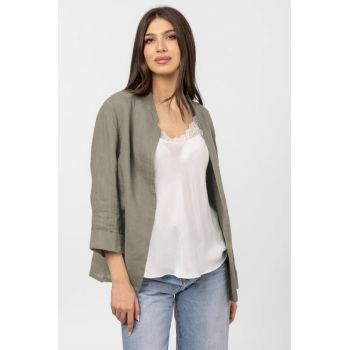 Sacou trendy din in, fara nasturi, bej inchis