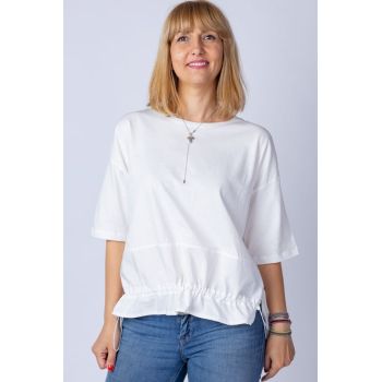 Tricou alb oversize cu siret reglabil, din bumbac ieftin