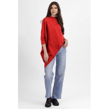 Bluza rosie din jerseu bumbac, cu un colt lateral