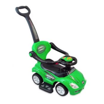 Masinuta pentru copii Baby Mix Mega Car Verde fara pedale, cu maner parental, bara de protectie, suport picioare, volan muzical si spatiu pentru depozitare