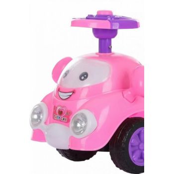 Masinuta pentru copii Novokids Super Happy Car Roz fara pedale, cu melodii si sunete, greutate suportata 25 kg