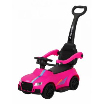 Masinuta pentru copii Novokids Victory Car Roz fara pedale, cu melodii si lumini, maner detasabil, greutate suportata 25 kg