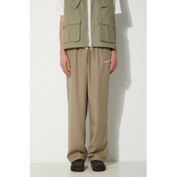 MKI MIYUKI ZOKU pantaloni Tencel Trousers barbati, culoarea verde, drept, TENCEL.TROUSERS
