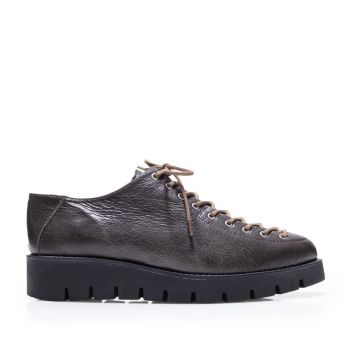 Pantofi casual damă cu șiret până în vârf din piele naturală, Leofex - 194 Gri Închis Box