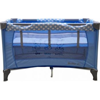 Patut pentru copii Baby Care PRO FMG Albastru 120x60 cm, Pliabil, 2 Niveluri de inaltime, Cu geanta transport inclusa, Plasa insecte
