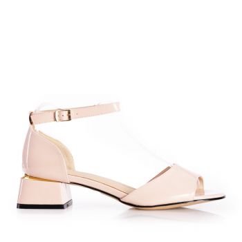 Sandale elegante damă cu toc mic din piele naturală - 907 Nude Lac