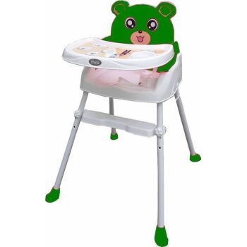 Scaun de masa pentru copii Novokids Teddy Bear Verde 3 in 1, transformabil in scaunel copii, functie inaltator scaun, 2 trepte de inaltime, sezut confortabil, masuta detasabila