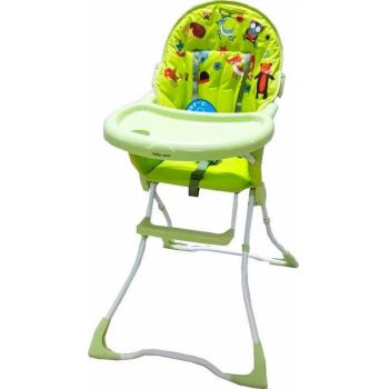 Scaun de masa pentru copii si bebe Baby Care CH Pliabil, Centura de siguranta, Sezut confortabil, Masuta detasabila, Model Prietenii din Padure Verde