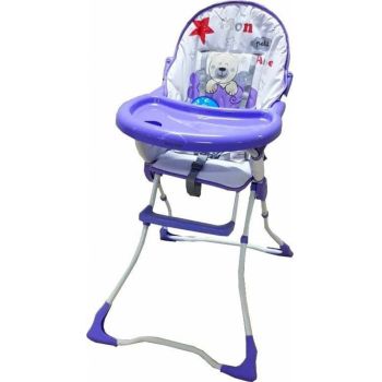 Scaun de masa pentru copii si bebe Baby Care CH Pliabil, Centura de siguranta, Sezut confortabil, Masuta detasabila, Model Ursulet Mov