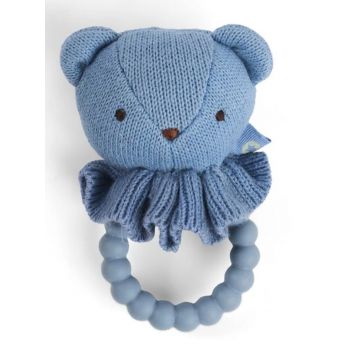 Smallstuff Rattle, Bear Face On Silicone Ring, Blue (40008-91)