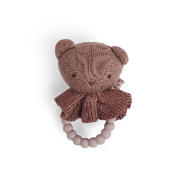 Smallstuff Rattle, Bear Face On Silicone Ring, Dark Rose (40008-93)