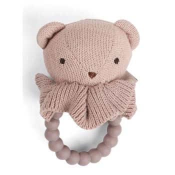 Smallstuff Rattle, Bear Face On Silicone Ring, Soft Rose (40008-92)