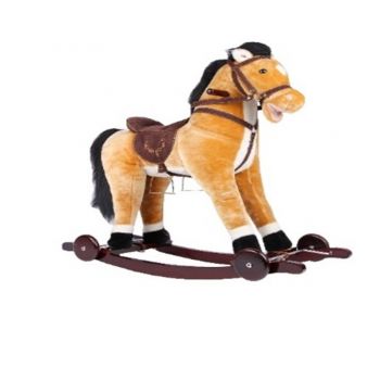 Calut balansoar pentru copii Novokids Rocking Horse XXL CremAlb din plus, cu roti, platforma detasabila, functie trotineta fara pedale, dimensiuni 85x37x77 cm, greutate suportata 50 kg