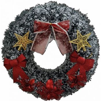 Coronita de Craciun XXL pentru usa si casa Novokids Christmas Crown, Diametru 47 cm, Cu decoratiuni, Model Brad Nins, Verde cu Alb