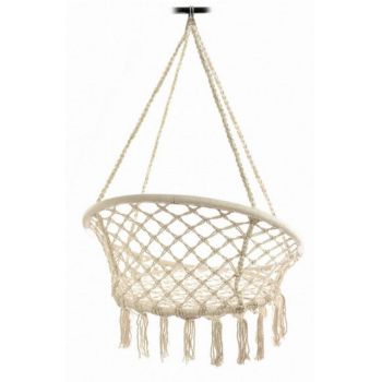 Leagan pentru copii Novokids Round Textile Swing Beige interior si exterior, suspendabil, greutate suportata 120 kg, pentru casa si gradina
