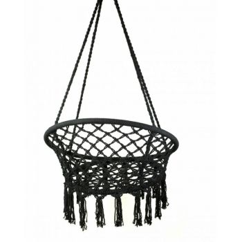 Leagan pentru copii Novokids Round Textile Swing Negru interior si exterior, suspendabil, greutate suportata 120 kg, pentru casa si gradina