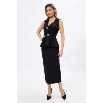 Rochie de ocazie cu croi drept si peplum in talie Maggie Neagra