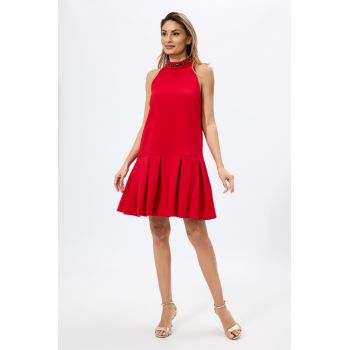 Rochie de ocazie cu pliuri si strass-uri Eloisse Rosie