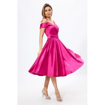 Rochie de ocazie in clos din licra satinata Ynesa Fucsia