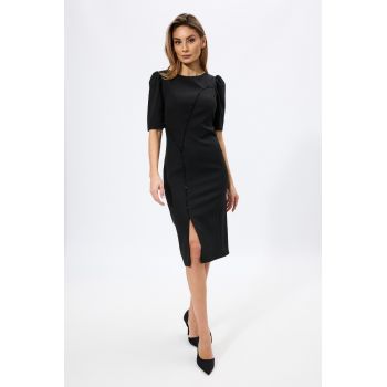 Rochie de ocazie midi cu strass-uri si crepeu in fata Ludmilla Neagra