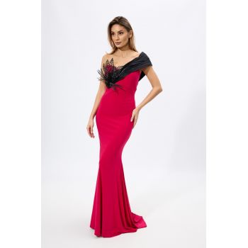 Rochie de ocazie premium accesorizata cu detalii glamour Sicillia Fucsia