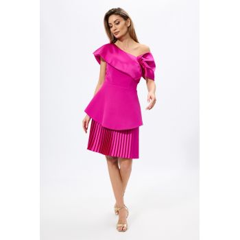 Rochie de ocazie premium cu pliuri si volan peste bust Angelika Fucsia