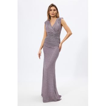 Rochie de ocazie premium din lurex tip sirena Delicacy Lila